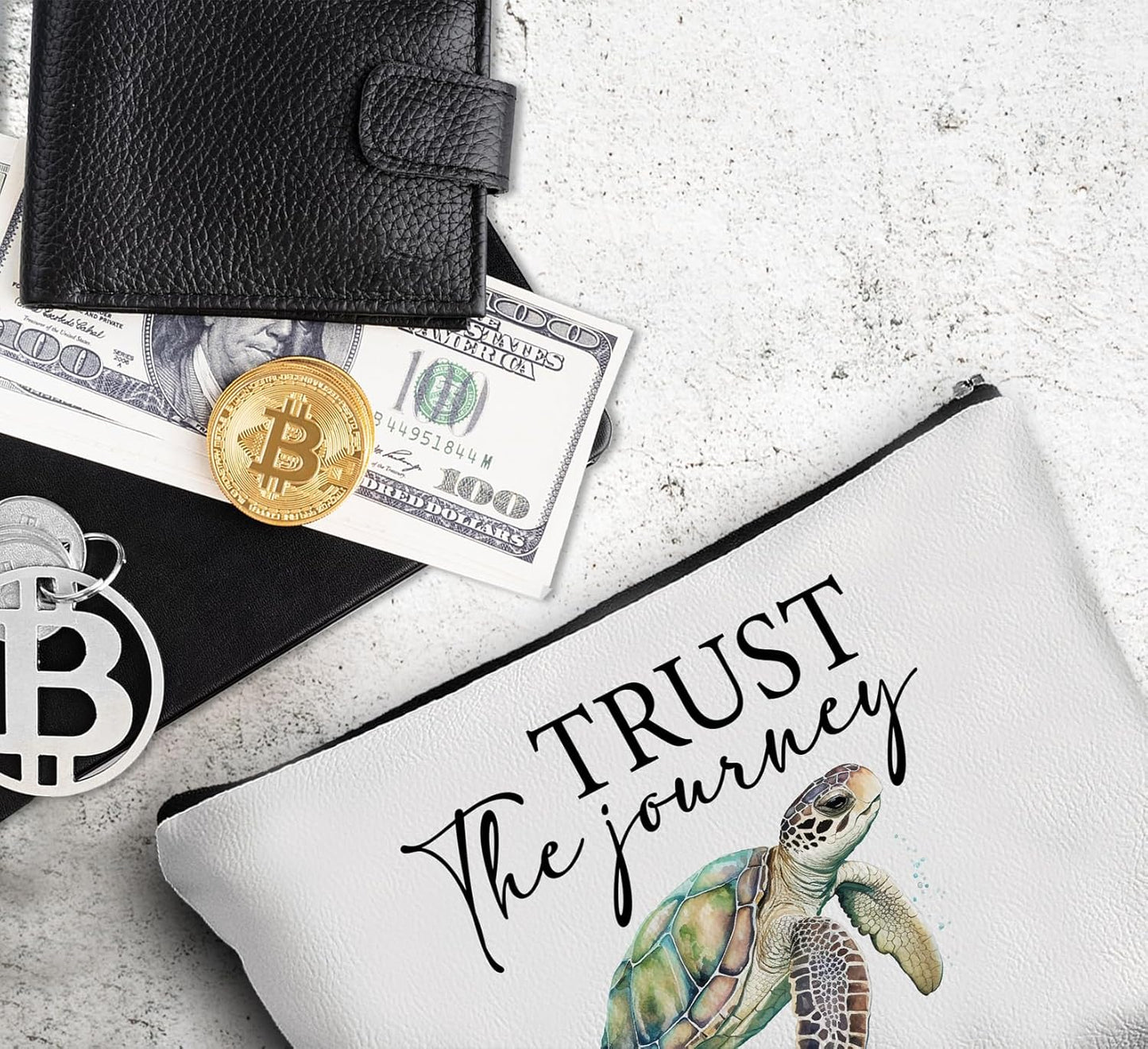 Sea Turtle Gifts for Women Girls,Makeup Bag Gifts Forsummer Beach Turtle Lovers,Trust the Journey Beach Leather Travel Makeup Pouch,Travel Organizer Pouch Small Makeup Bag for Purse