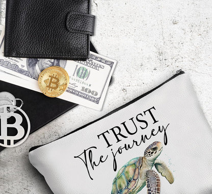 Sea Turtle Gifts for Women Girls,Makeup Bag Gifts Forsummer Beach Turtle Lovers,Trust the Journey Beach Leather Travel Makeup Pouch,Travel Organizer Pouch Small Makeup Bag for Purse