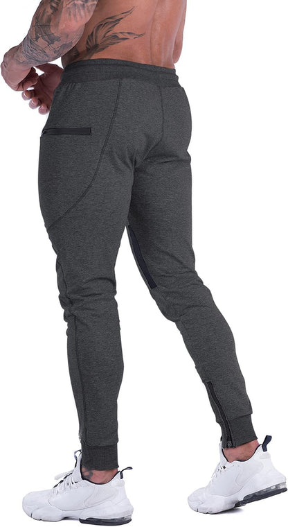 Mens Joggers Pants Tapered Sweatpants Casual Gym Training Workout Pants Slim Track Pant with Zipper Pockets