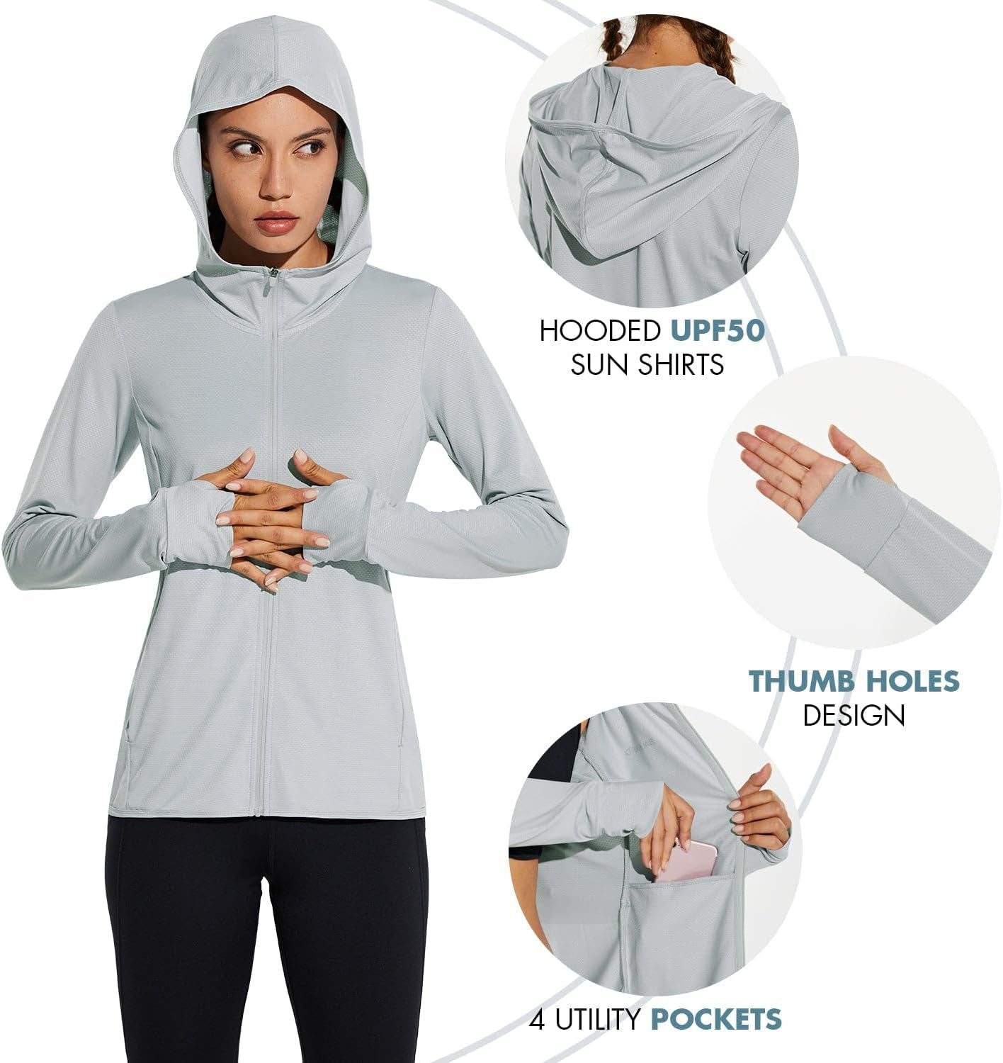 Women'S UPF 50+ Sun Protection Jacket Hooded Cooling Shirt with Pockets Hiking Outdoor Performance