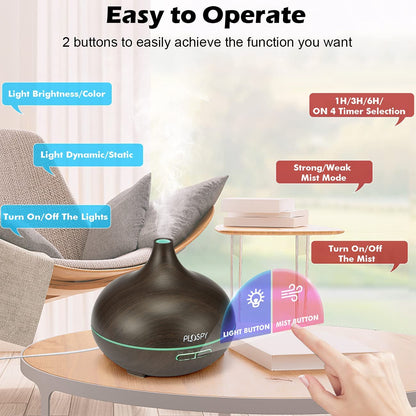 Aromatherapy Diffuser with Essential Oils Set, Ultrasonic Oil Diffuser with Top 6 Essential Oils, 550Ml Cool Mist Humidifier Diffuser with 4 Timer & 7 Lights, Essential Oil Diffuser for Office Home