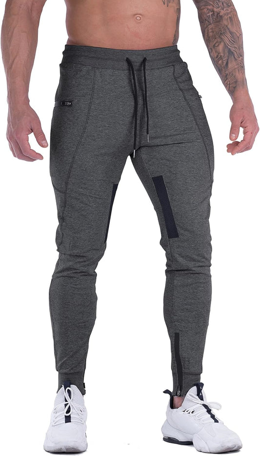 Mens Joggers Pants Tapered Sweatpants Casual Gym Training Workout Pants Slim Track Pant with Zipper Pockets