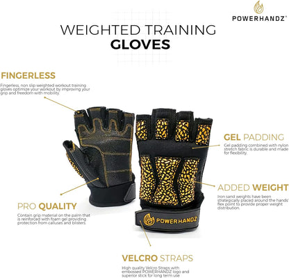 POWERFIT Weighted Training Gloves for Men and Women Weightlifting, Gym, Fitness Training -Fingerless, Non-Slip, Gel Grip - 0.5 Lb