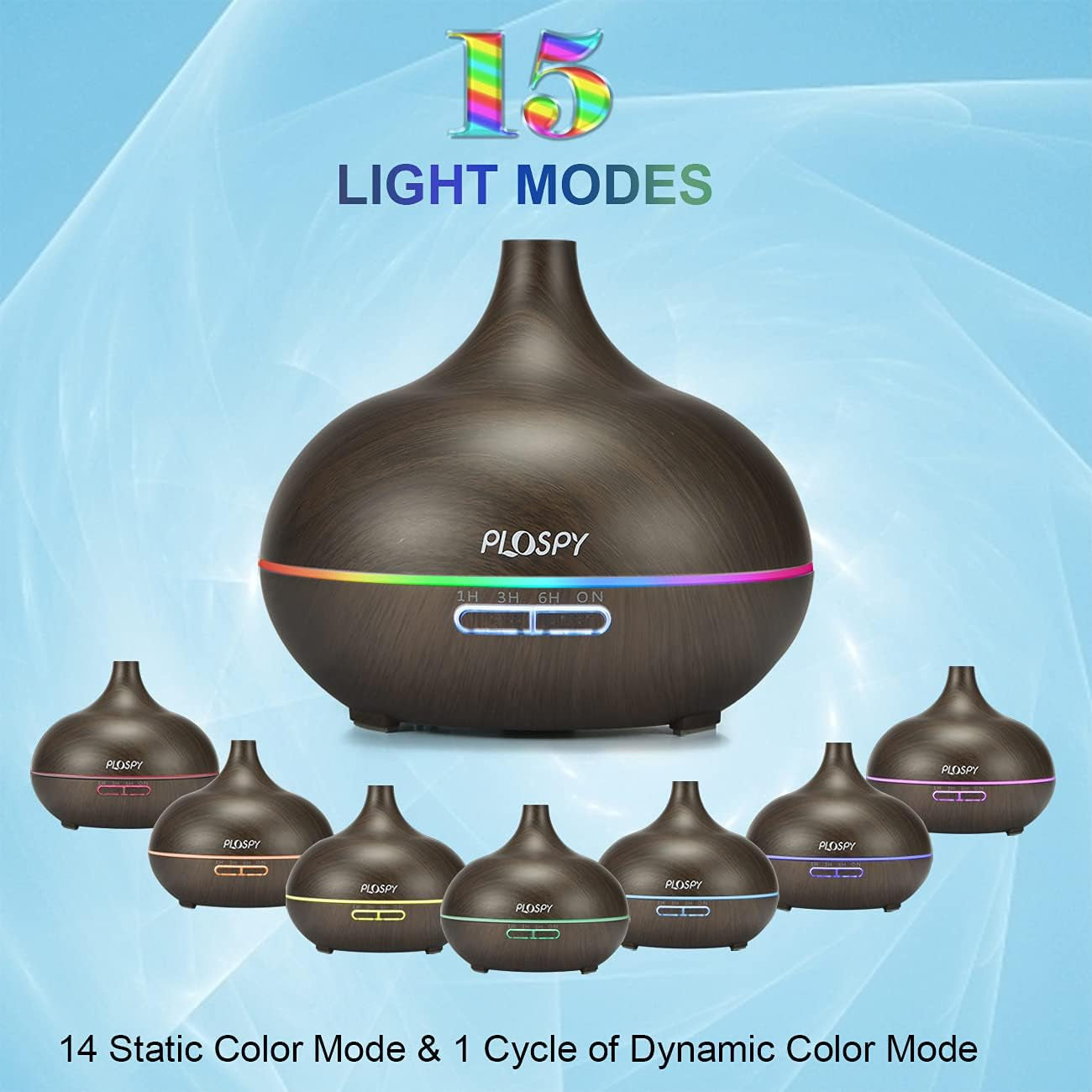 Aromatherapy Diffuser with Essential Oils Set, Ultrasonic Oil Diffuser with Top 6 Essential Oils, 550Ml Cool Mist Humidifier Diffuser with 4 Timer & 7 Lights, Essential Oil Diffuser for Office Home