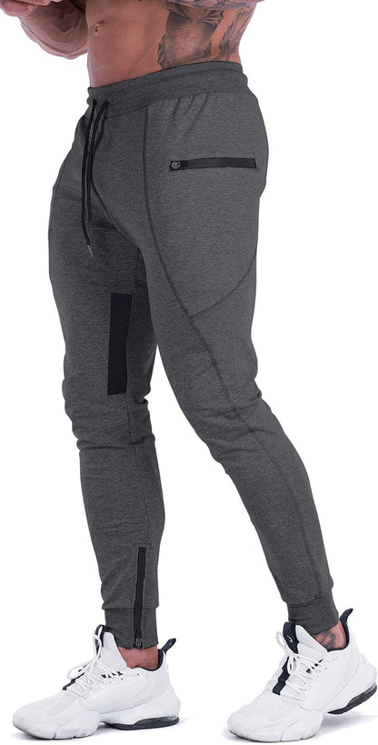 Mens Joggers Pants Tapered Sweatpants Casual Gym Training Workout Pants Slim Track Pant with Zipper Pockets