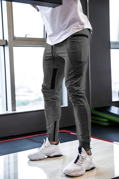Mens Joggers Pants Tapered Sweatpants Casual Gym Training Workout Pants Slim Track Pant with Zipper Pockets