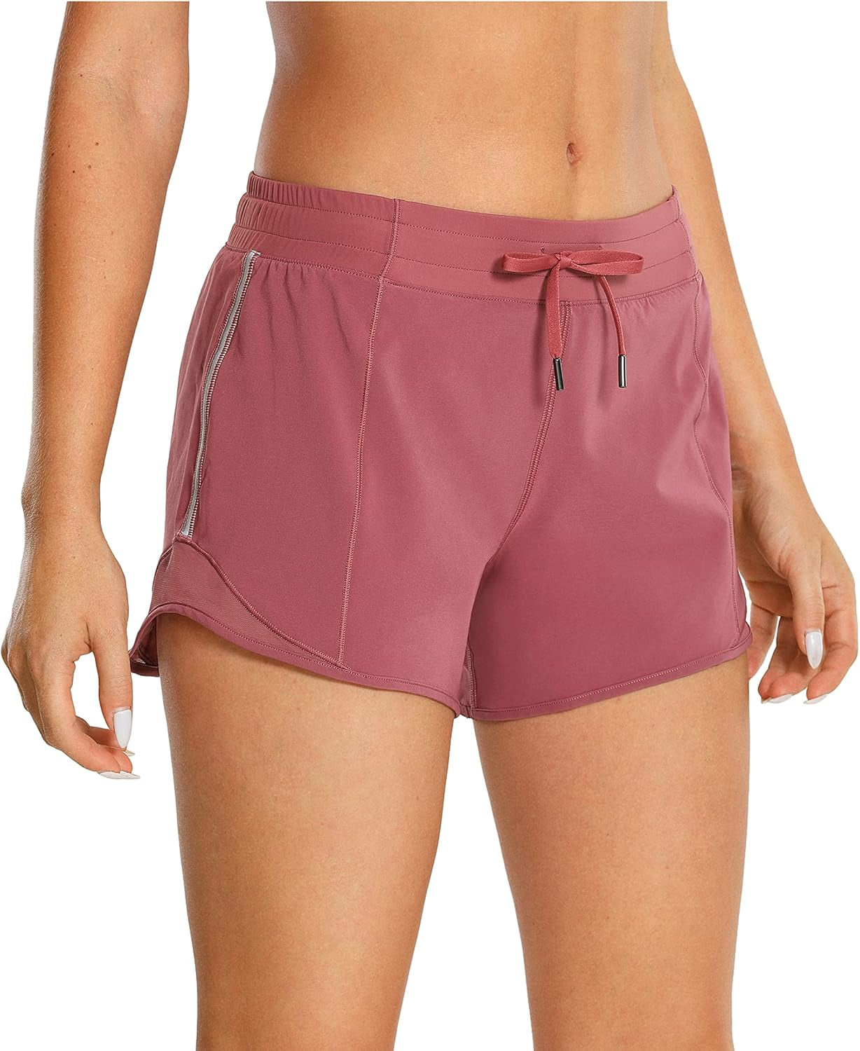 Womens Athletic Running Shorts with Zip Pocket, 4" Mid-Waist Mesh Liner Gym Workout Shorts