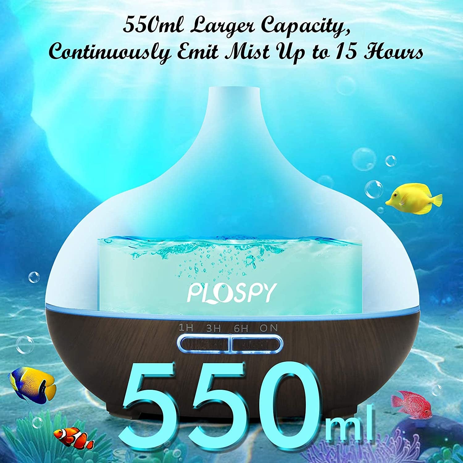 Aromatherapy Diffuser with Essential Oils Set, Ultrasonic Oil Diffuser with Top 6 Essential Oils, 550Ml Cool Mist Humidifier Diffuser with 4 Timer & 7 Lights, Essential Oil Diffuser for Office Home