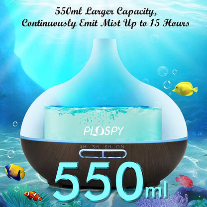 Aromatherapy Diffuser with Essential Oils Set, Ultrasonic Oil Diffuser with Top 6 Essential Oils, 550Ml Cool Mist Humidifier Diffuser with 4 Timer & 7 Lights, Essential Oil Diffuser for Office Home