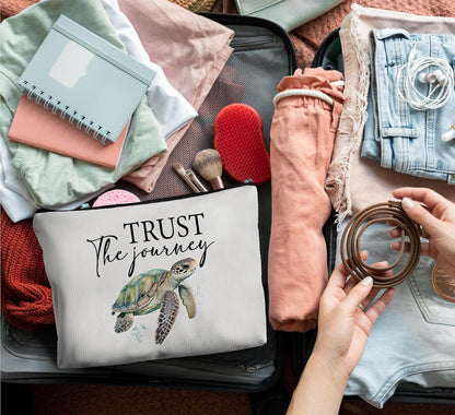 Sea Turtle Gifts for Women Girls,Makeup Bag Gifts Forsummer Beach Turtle Lovers,Trust the Journey Beach Leather Travel Makeup Pouch,Travel Organizer Pouch Small Makeup Bag for Purse