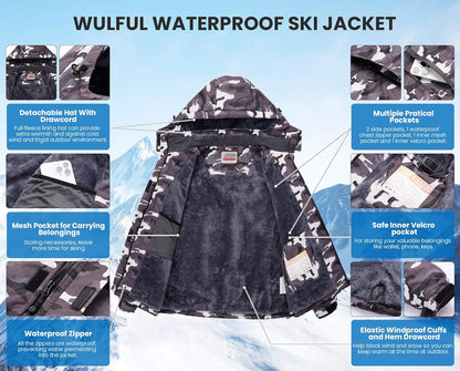 Women'S Waterproof Ski Jacket Warm Winter Coats Windproof Winter Jackets for Women Fleece Lined Windbreaker with Hood