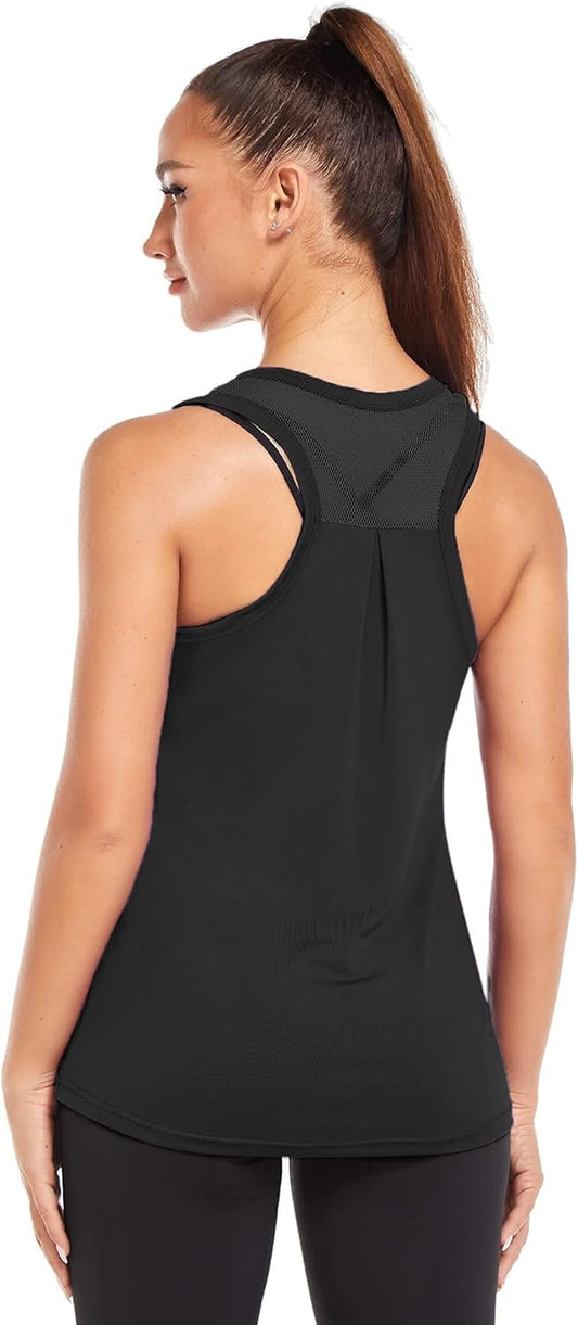 Workout Tops for Women Mesh Racerback Tank Yoga Shirts Running Exercise Gym Clothes