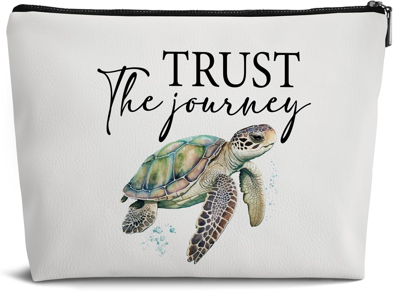 Sea Turtle Gifts for Women Girls,Makeup Bag Gifts Forsummer Beach Turtle Lovers,Trust the Journey Beach Leather Travel Makeup Pouch,Travel Organizer Pouch Small Makeup Bag for Purse