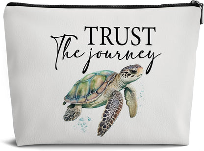 Sea Turtle Gifts for Women Girls,Makeup Bag Gifts Forsummer Beach Turtle Lovers,Trust the Journey Beach Leather Travel Makeup Pouch,Travel Organizer Pouch Small Makeup Bag for Purse