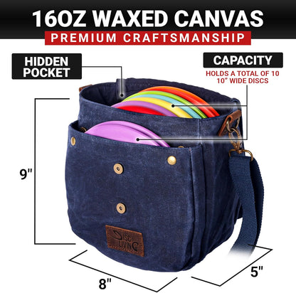 Disc Golf Bag | Frisbee Golf Bag | Easy to Carry | Lightweight Fits up to 10 Discs | 16 Oz Waxed Canvas Sturdy Design | Belt Loop | Double Button Design | Bottle Holder