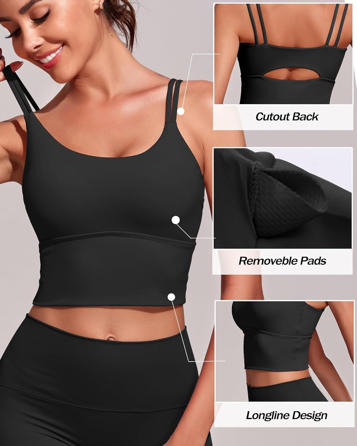 Sports Bras for Women High Support Longline Workout Tank Tops Built in Bra Strappy Yoga Padded Crop Top